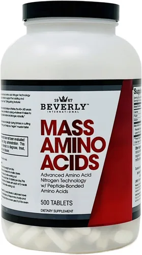 Beverly International Aminoácidos masivos, 500 pestañas. Usa entrenamiento previo al post, con comidas, esencial para la recuperación y reparación
