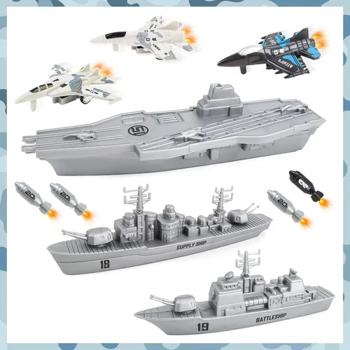 Miniatura 3 de deAO Juguete de Portaaviones Militar Submarino Barco Naval Conjunto de Juego con Aviones Juguete de Acorazado del Ejército para Niños y Niñas