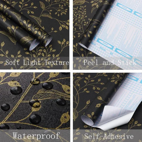 Miniatura 4 de Heroad Papel Tapiz Autoadhesivo Despegar y Pegar Negro Papel de Contacto Floral Dorado Papel Tapiz Moderno Boho Removible Papel de Contacto
