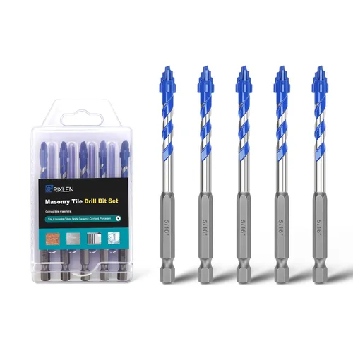 Miniatura 15 de Paquete de 5 brocas para azulejos de 1/2 pulgada, brocas de mampostería con vástago hexagonal para azulejos, hormigón, ladrillo, vidrio, porcelana