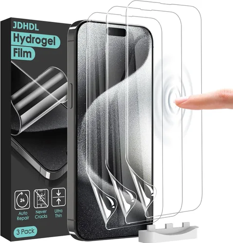 Protector de pantalla [3 unidades de película de hidrogel suave para iPhone 15 Pro/15, TPU flexible irrompible mejorado]