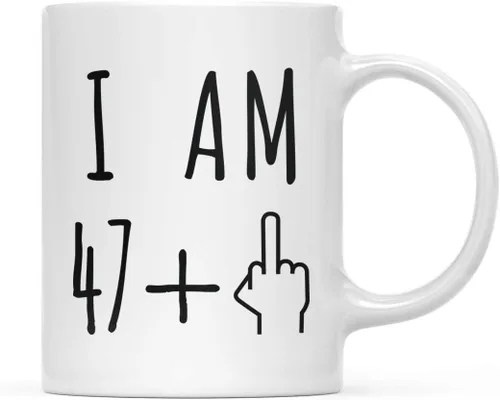 Miniatura 13 de Andaz Press Divertida taza de café de 11 onzas, regalo de broma de cumpleaños, I Am 49 + 1 dedo medio, 1 paquete, ideas de regalo de cumpleaños 50