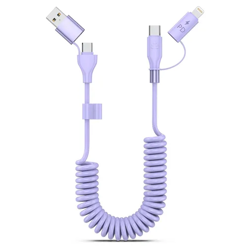 Miniatura 8 de Cable USB-C y Lightning en espiral 2 en 1, cable de carga para iPhone 17 16 de 3 pies, cable de carga rápida de 60 W para iPhone 15, Samsung Galaxy