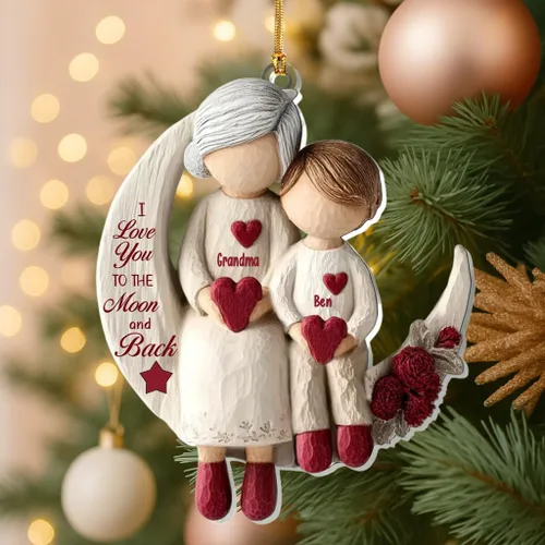 Miniatura 2 de Abuela y Nieto Moon Loves - Adornos Acrílicos Personalizados de 1 Capa - Te Amo Hasta la Luna y de Vuelta - Adorno Adornos Navideños 2025