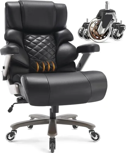 Miniatura 10 de VUZI Silla de oficina grande y alta de 700 libras - Silla grande para computadora con soporte lumbar ajustable, brazos plegables 3D, ruedas