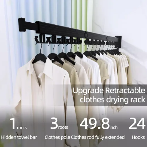 Miniatura 2 de Kelisiting Percha de Ropa para Secar, Percha de Secado de Lavandería Montada en Pared, Percha de Ropa para Secar Plegable y Desmontable Retráctil