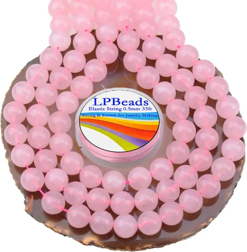 Miniatura 48 de LPBeads 100 piezas de cuentas sueltas de jade blanco natural pulido de 8 mm y redondo con cordón elástico para hacer joyas y pulseras Jade blanco