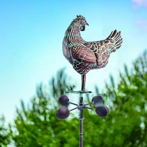 Miniatura 5 de Molinillo de viento grande de 79 pulgadas para exteriores, arte de metal para gallina, esculturas de viento cinético 3D y decoración de hilanderos