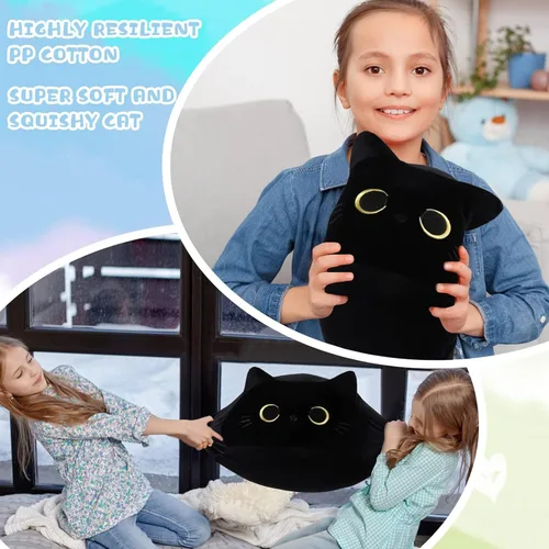 Miniatura 3 de Almohada de peluche de gato negro de 16 pulgadas, peluche de gato negro grueso, regalo de peluche suave para niños, niñas y adultos, regalo