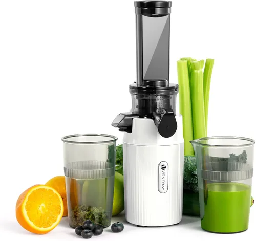 Ventray Ginnie - Mini exprimidor de prensa en frío, pequeño exprimidor lento para verduras y frutas, alto rendimiento de jugo, fácil de limpiar,