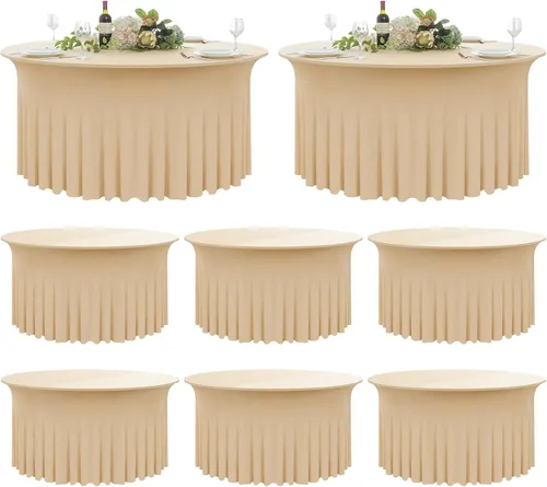 Miniatura 24 de Paquete de 2 manteles redondos negros de elastano de 60 pulgadas, sin arrugas, elásticos de 120 pulgadas, ajustables de 5 pies, manteles redondos