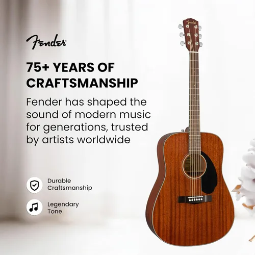 Miniatura 9 de Fender CD-60S Guitarra Acústica Dreadnought de Tapa Sólida - Todo Caoba, Paquete con Funda Gig Bag, Afinador, Correa, Cuerdas, Púas y DVD