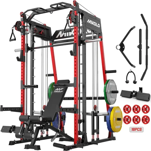 Miniatura 14 de Mikolo M4 2.0 Smith Machine, All-in-One Home Gym Power Cage with LAT Pulldown & Cable Crossover, Squat Rack for Full Body Workouts