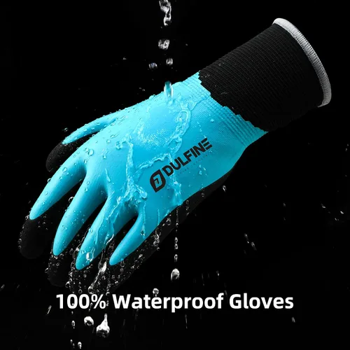 Miniatura 5 de DULFINE Guantes de trabajo 100% impermeables para hombres y mujeres, agarre recubierto de látex de espuma, paquetes múltiples térmicos de invierno
