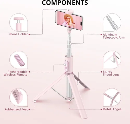 Miniatura 10 de ATUMTEK Trípode selfie stick de 55", trípode extensible todo en uno de aluminio para teléfono con control remoto Bluetooth recargable para iPhone