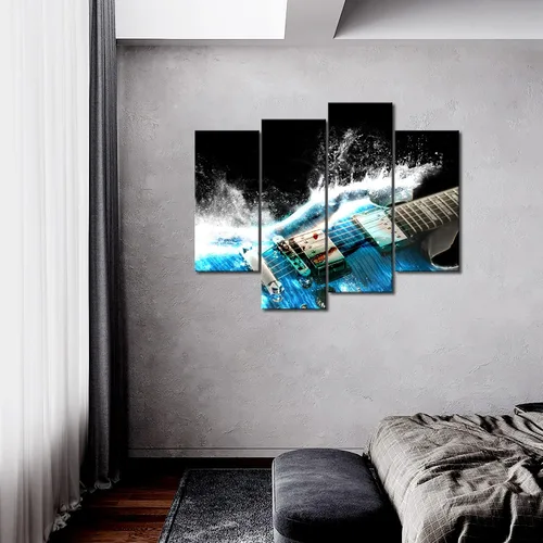 Miniatura 2 de Guitarra en azul y olas se ve hermosa pintura de arte de pared la imagen impresión en lienzo imágenes musicales para decoración del hogar regalo