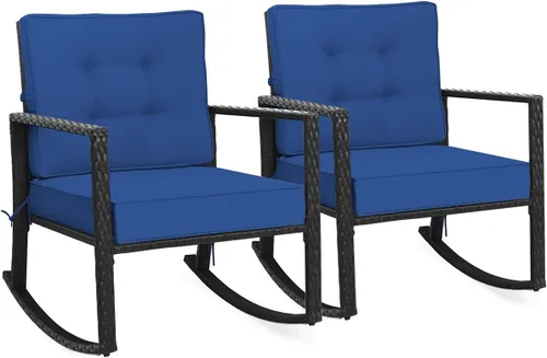 Miniatura 14 de Tangkula Mecedora de Mimbre, Silla Mecedora Deslizante de Ratán para Exteriores con Marco de Acero Resistente, Asiento de Muebles de Mimbre
