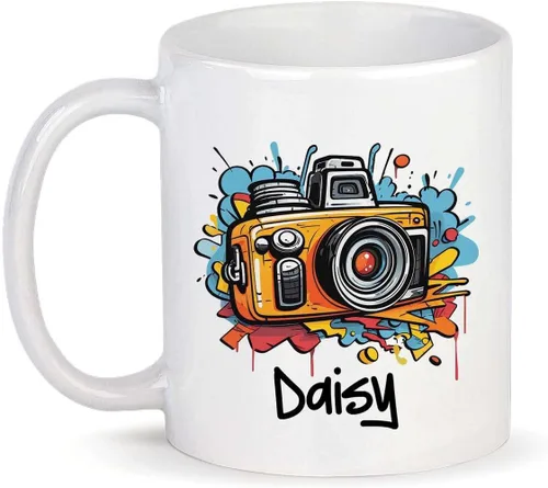 Miniatura 10 de Taza personalizada con texto en inglés "Me gusta destellar", taza de té de cerámica con cámara colorida personalizada con nombre, tazas de café