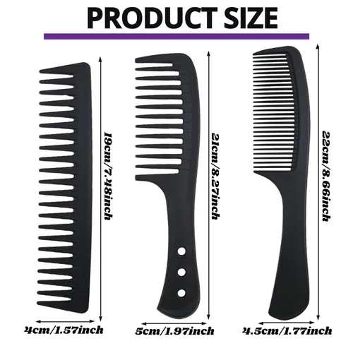 Miniatura 3 de Juego de 6 peines de dientes anchos grandes para desenredar el cabello, peine profesional de fibra de carbono para mujeres y hombres, cabello largo