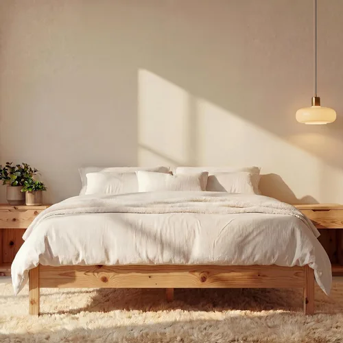Miniatura 11 de LIFEMENT Marco de Cama de Plataforma Queen Signature de Madera Natural, Sin Ruido, Almacenamiento Debajo de la Cama, No Necesita Somier, Fácil