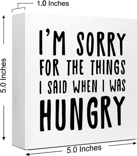 Miniatura 2 de LVQHI Letrero rústico con texto en inglés "I Sorry for the Things I Said When I Was Hungry", divertidos letreros de madera de cocina, caja de madera