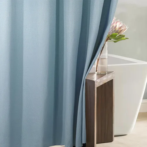 Miniatura 14 de Cortina de ducha negra con tejido de gofre: cortinas de ducha de tela texturizada resistente para baño, repelente al agua, 256 GSM, cortina de baño