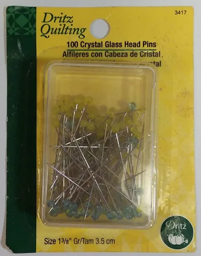 Dritz Quilting 3417 - Alfileres de cabeza de cristal, 1-3/8 pulgadas (100 unidades), azul y amarillo