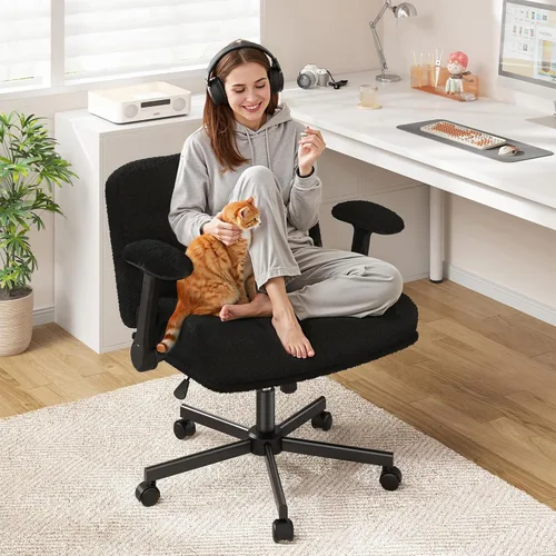 Miniatura 7 de DurayLoly Silla Criss Cross con Ruedas, Silla de Oficina con Patas Cruzadas con Reposabrazos Abatibles, Silla de Escritorio Ancha para Dormitorio