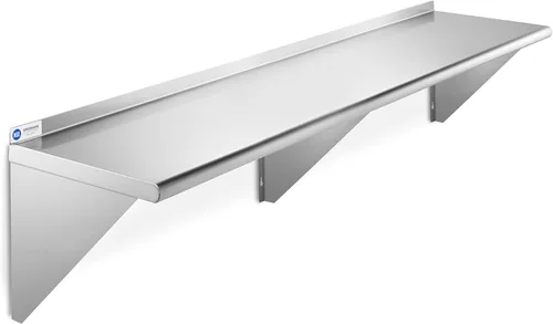GRIDMANN Estante de montaje en pared de acero inoxidable de 14 x 72 pulgadas con protector contra salpicaduras, grado comercial, estantería de