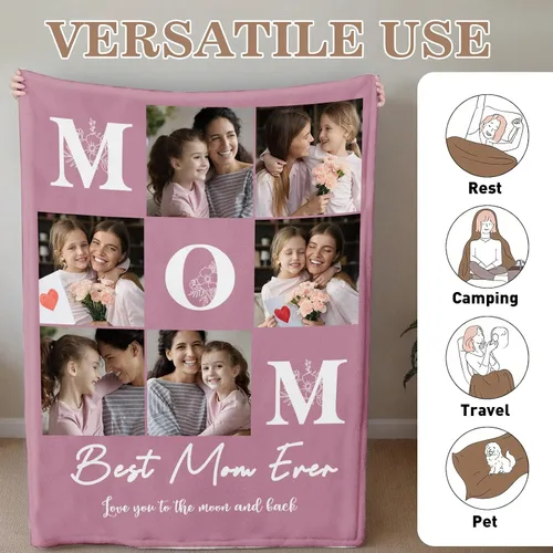 Miniatura 4 de Regalos personalizados de Pinkfulum para el Día de la Madre, manta personalizada con foto, manta de vellón con texto personalizado, cobijas con foto