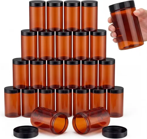 Miniatura 32 de SATINIOR 24 frascos de plástico transparente vacíos con tapas, recipientes de almacenamiento redondos de boca ancha para productos de belleza