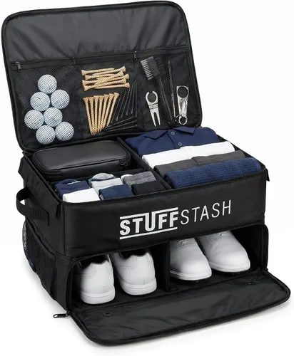 STUFFSTASH Organizador de maletero de golf para automóvil, rígido, no se derrumba, compartimento ventilado para zapatos, divisores ajustables y