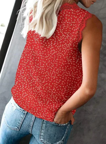 Miniatura 77 de VIISHOW - Camiseta sin mangas, sexy, con cuello en V y bordes de encaje para mujer, camisola de vestir, camisas de gasa, sin mangas, casuales