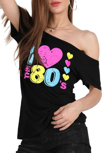 Miniatura 34 de MAGICMK - Camiseta casual para mujer, con estampado de labios y hombro descubierto, talla extragrande