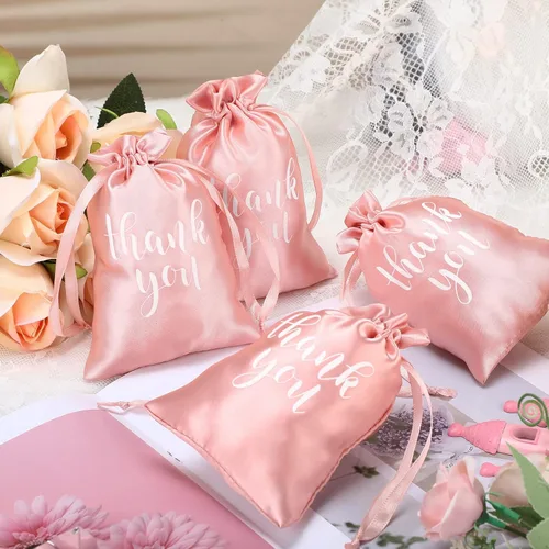 Miniatura 5 de Roowest 100 bolsas de regalo de satén con cordón de agradecimiento para joyas, bolsas de dulces para boda, despedida de soltera, baby shower, bolsa