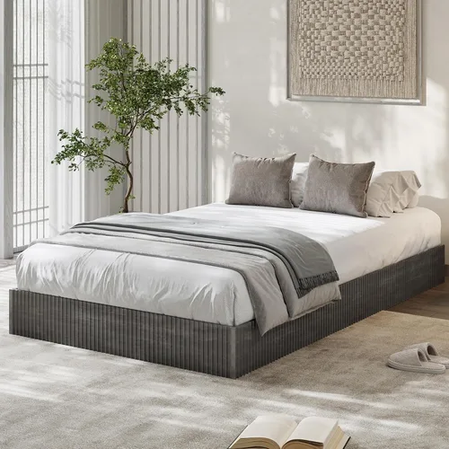 Garvee Base de cama individual, plataforma de madera con diseño estriado, marco de cama de perfil bajo, base de cama minimalista sin ruido, fácil
