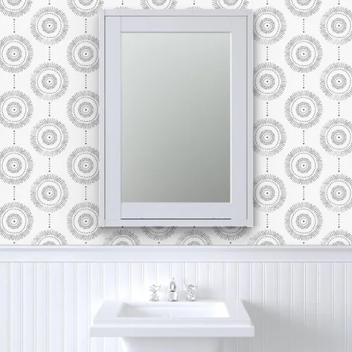 Miniatura 9 de Papel tapiz para despegar y pegar, diseño geométrico bohemio, círculos de piedra negra, abstracto, neutro, personalizado, extraíble, por Spoonflower