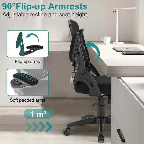 Miniatura 6 de Silla de oficina, silla de escritorio ergonómica con soporte lumbar ajustable, silla de computadora de malla transpirable con reposabrazos