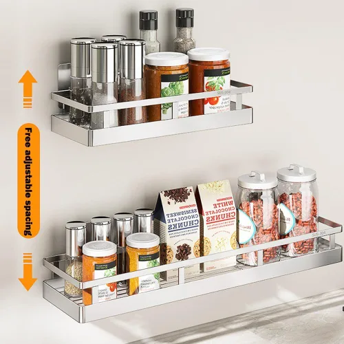 Miniatura 3 de SUS304 - Cesta de almacenamiento de especias de acero inoxidable para montaje en pared, contenedor de condimentos, organizador de especias