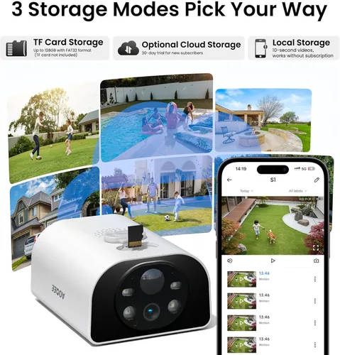 Miniatura 7 de Cámaras AOQEE para seguridad del hogar - Cámara de seguridad inalámbrica de 2K para exteriores con detección de movimiento de IA y sirena, carga