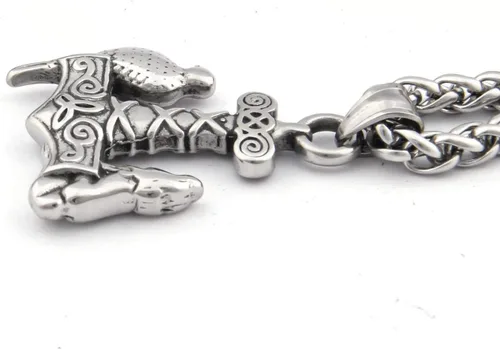 Miniatura 2 de Bavipower Raven vikingo Odin Thor Hammer Mjolnir colgante de acero inoxidable nórdico pagano joyería potente amuleto de protección para hombres