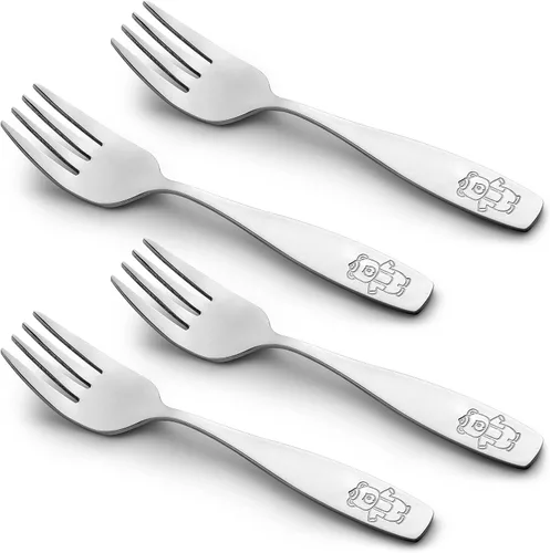 Miniatura 7 de Zulay Kitchen 4 utensilios para niños pequeños, juego de cubiertos de acero inoxidable para niños, tenedores seguros para niños y niños, borde liso