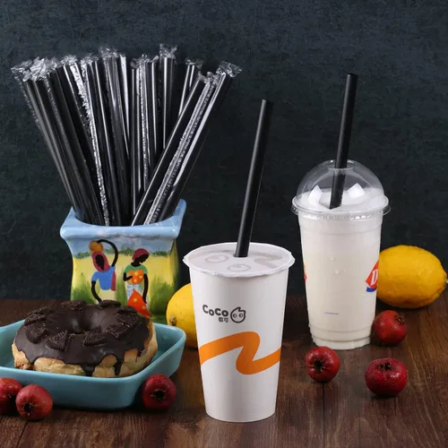 Miniatura 3 de [Envueltas individualmente] 100 popotes desechables de color negro para batidos, pajitas de plástico de boca ancha
