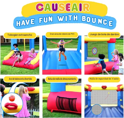 Miniatura 3 de Causeair Casa inflable de rebote con soplador GFCI, 12 pies L x 9 pies A, aro de baloncesto, juego de pelota de dardos, área de rebote recubierta