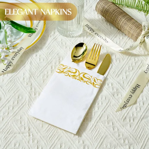 Miniatura 5 de Vplus Paquete de 400 servilletas de papel desechables de 3 capas de alta calidad, servilletas de cena desechables suaves y absorbentes, perfectas