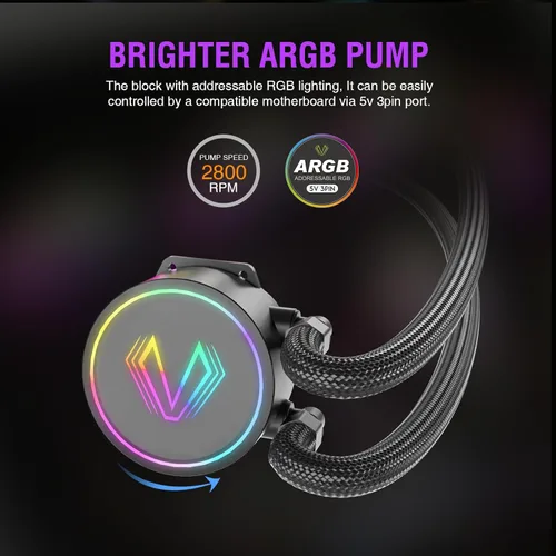 Miniatura 3 de Vetroo V240 Enfriador líquido negro de CPU de 9.449 in bomba RGB direccionable y ventiladores PWM 250 W TDP AIO refrigeración por agua
