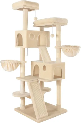Miniatura 9 de MUTICOR Torre para Gatos Grande de Múltiples Niveles de 66 Pulgadas para Felinos Grandes de Interior/Perchas de Felpa Acogedoras/Condominio/Postes
