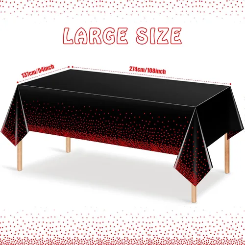 Miniatura 2 de Paquete de 1 mantel de plástico con puntos rojos y negros, mantel desechable de plástico rectangular de plástico con estampado de puntos rojos