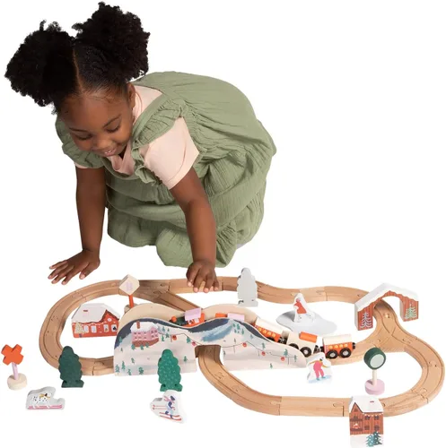 Miniatura 5 de Manhattan Toy Alpine Express - Juego de tren de juguete de madera de 49 piezas con accesorios escénicos para niños de 3 años en adelante