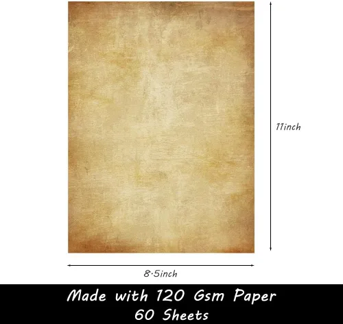 Miniatura 4 de Papel de papelería vintage, 60 hojas, tamaño carta de 8.5 x 11 pulgadas, papel de impresora antiguo envejecido de doble cara para escribir